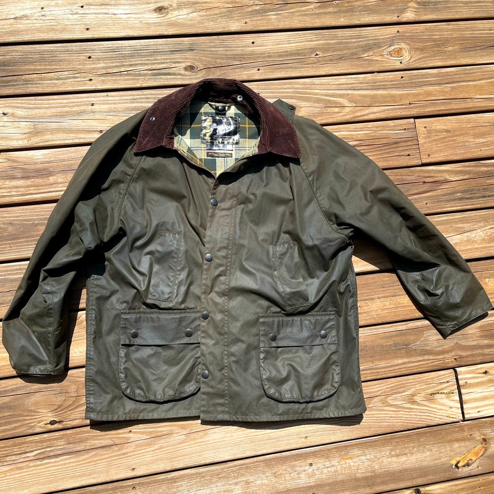 Barbour Bedale Waxed Cotton Size 48 with warm pile zip-in liner.